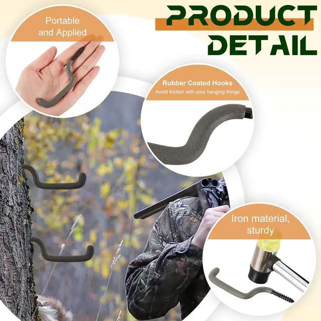 Alt view image 3 of 7 - Bow Hangers for Tree Stand, Bow Hooks for Hunting | Bow and Gear Accessory, Hook Holder Bulk, for Archery, Hunting, Pointed Tips, Easily Screw into Tree, 4.5 x 1.5 Inch