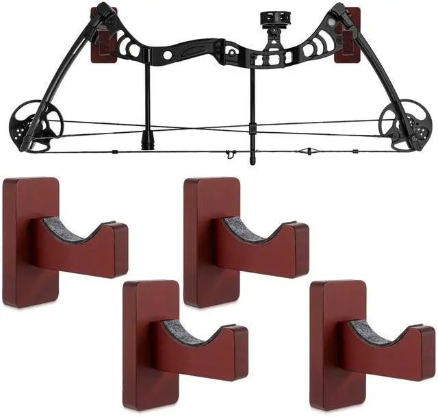 Main image of 4 Pcs Bow Rack Wall Mount Wooden Hanger Bow Hook Storage Rack Wall Mount Holder Adjustable Display Stand Recurve Shop Display Gun Archery Rifle Sword Home Office Samurai Sword (Walnut Color)