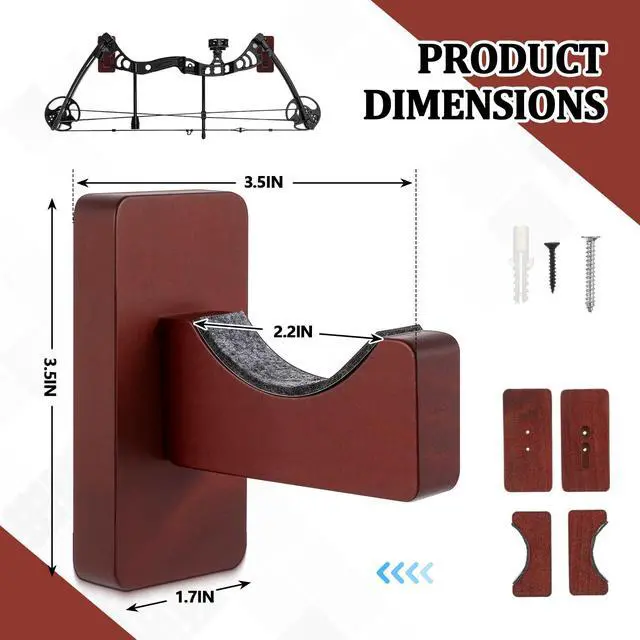 Alt view image 2 of 6 - 4 Pcs Bow Rack Wall Mount Wooden Hanger Bow Hook Storage Rack Wall Mount Holder Adjustable Display Stand Recurve Shop Display Gun Archery Rifle Sword Home Office Samurai Sword (Walnut Color)