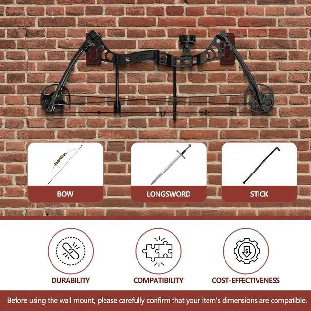 Alt view image 5 of 6 - 4 Pcs Bow Rack Wall Mount Wooden Hanger Bow Hook Storage Rack Wall Mount Holder Adjustable Display Stand Recurve Shop Display Gun Archery Rifle Sword Home Office Samurai Sword (Walnut Color)