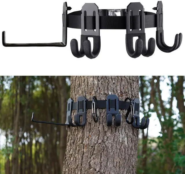 Main image of Treestand Strap Gear Hangers Comes with 3 Metal Gear Hooks and 1 Bow Hanger, for Tree Stand Platform Hunting Gears