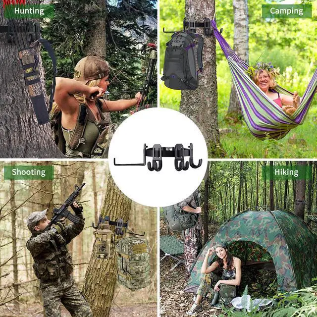 Alt view image 6 of 7 - Treestand Strap Gear Hangers Comes with 3 Metal Gear Hooks and 1 Bow Hanger, for Tree Stand Platform Hunting Gears