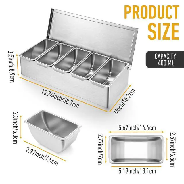 Alt view image 2 of 7 - Pizza Topping Station, Condiment Station, Stainless Steel Pizza Topping Station with 5 Removable Containers for Salad Bar and Nacho Bar Topping Station and Grill Table