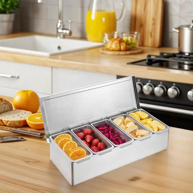 Alt view image 5 of 7 - Pizza Topping Station, Condiment Station, Stainless Steel Pizza Topping Station with 5 Removable Containers for Salad Bar and Nacho Bar Topping Station and Grill Table