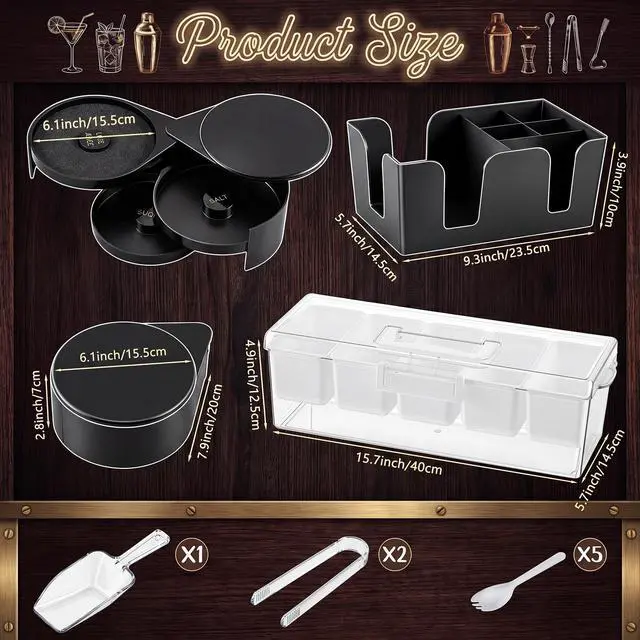 Alt view image 2 of 7 - 11 Pcs Condiment Caddy Server and Bartender Kit Include Fruit Caddy with Clips and Forks Margarita Salt Rimmer Bar Counter Organizer and Ice Shovel for Home Bar Outdoor Party Serving