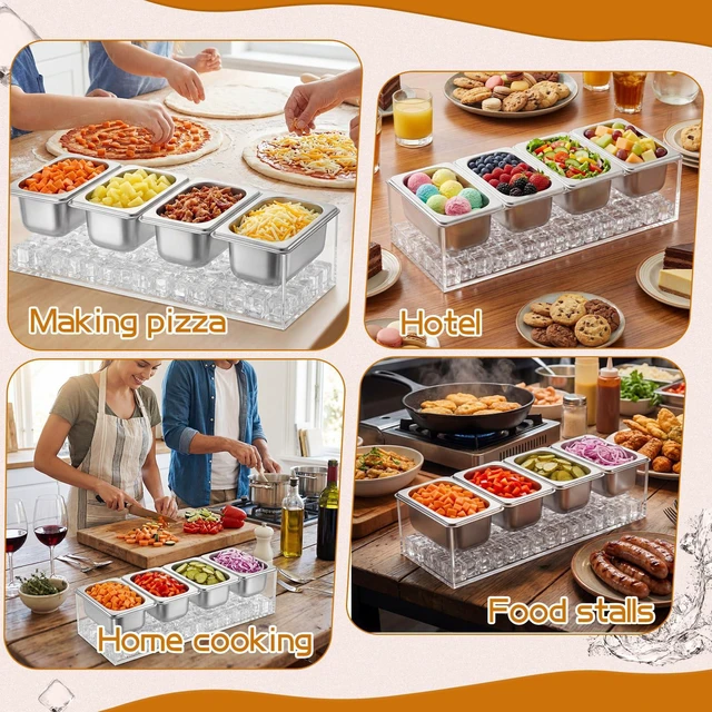 Alt view image 6 of 6 - FoldTier Ice Chilled Condiment Caddy with 4 x 20 Oz Containers, 16.5 Inch Stainless Steel Condiment Server Chilled Serving Salad Containers for Fruit Seafood Vegetable Shrimp Cocktail