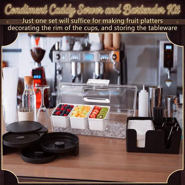 Alt view image 5 of 7 - 11 Pcs Condiment Caddy Server and Bartender Kit Include Fruit Caddy with Clips and Forks Margarita Salt Rimmer Bar Counter Organizer and Ice Shovel for Home Bar Outdoor Party Serving