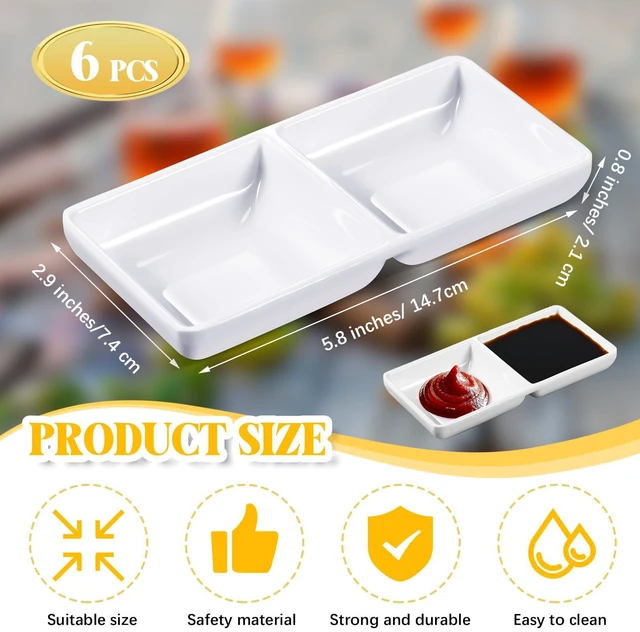 Alt view image 2 of 6 - Gejoy 6 Pcs Dual Dipping Sauce Bowls Soy Sauce Dish Bowls Two Compartments Party Trays Divided Fondue Plates for Restaurant Kitchen Sushi Soy (White)