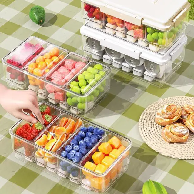 Alt view image 3 of 7 - 2Pack Ice Chilled Condiment Caddy with 4 Removable Containers Taco Ingredient Server with Lid Cooled Garnish Caddy Tray for Taco Mimosa Bar Sauce Fruits&Veggies White