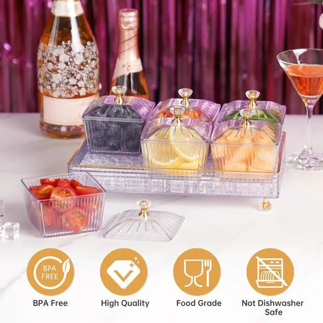 Alt view image 2 of 7 - NiHome Ice Chilled Party Platter Tray with 6 Sections & Covers for Salads, Fruits, Condiments, Appetizers, BPA-Free Plastic, Ice Storage to Keep Food Fresh for Indoor & Outdoor Parties, BBQs, Picnics
