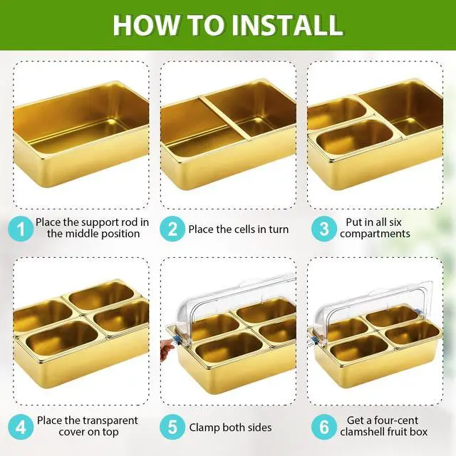 Alt view image 3 of 7 - Countertop Food Serving Display Container and Clear Roll Top Cover Stainless Steel Food Serving Tray Buffet Condiment Dispenser Display Rack for Restaurant Kitchen (Gold,21 x 13 x 13'')