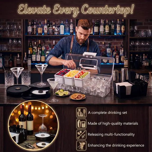 Alt view image 6 of 7 - 11 Pcs Condiment Caddy Server and Bartender Kit Include Fruit Caddy with Clips and Forks Margarita Salt Rimmer Bar Counter Organizer and Ice Shovel for Home Bar Outdoor Party Serving