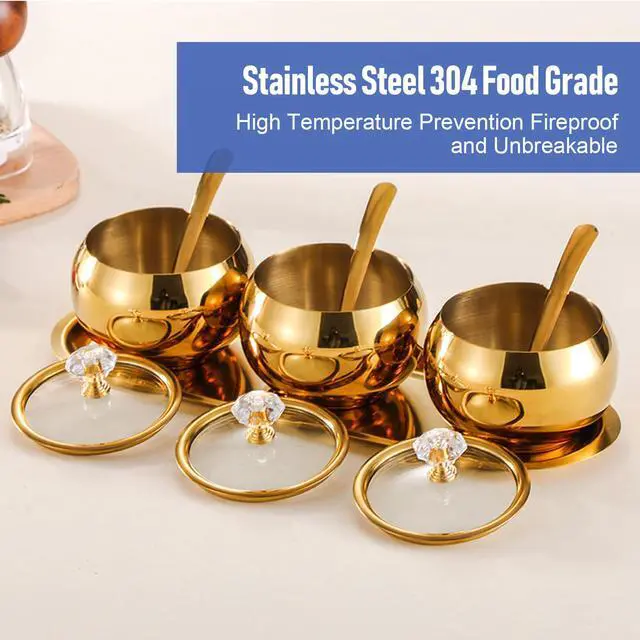 Alt view image 3 of 7 - 304 Stainless Steel Seasoning Containers Set, Condiment Jar Spice Container with Lid Spoon and Tray