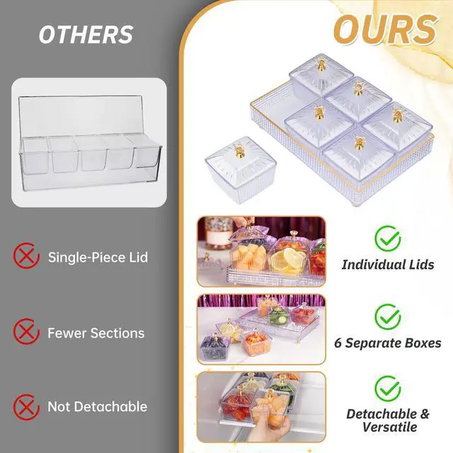 Alt view image 3 of 7 - NiHome Ice Chilled Party Platter Tray with 6 Sections & Covers for Salads, Fruits, Condiments, Appetizers, BPA-Free Plastic, Ice Storage to Keep Food Fresh for Indoor & Outdoor Parties, BBQs, Picnics