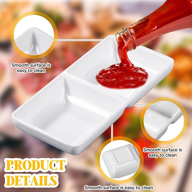 Alt view image 3 of 6 - Gejoy 6 Pcs Dual Dipping Sauce Bowls Soy Sauce Dish Bowls Two Compartments Party Trays Divided Fondue Plates for Restaurant Kitchen Sushi Soy (White)