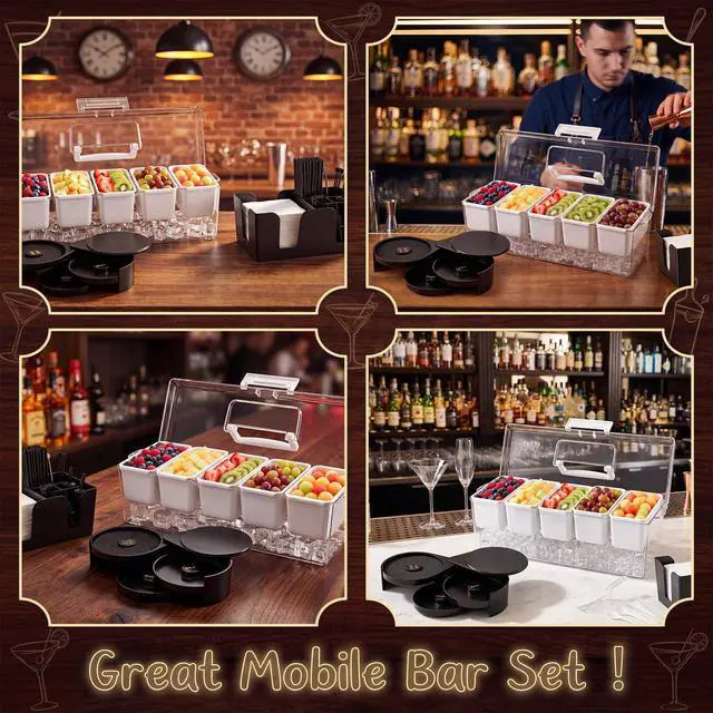Alt view image 7 of 7 - 11 Pcs Condiment Caddy Server and Bartender Kit Include Fruit Caddy with Clips and Forks Margarita Salt Rimmer Bar Counter Organizer and Ice Shovel for Home Bar Outdoor Party Serving