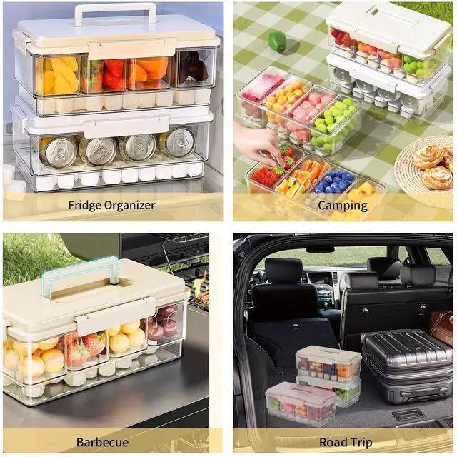Alt view image 5 of 7 - 2Pack Ice Chilled Condiment Caddy with 4 Removable Containers Taco Ingredient Server with Lid Cooled Garnish Caddy Tray for Taco Mimosa Bar Sauce Fruits&Veggies White