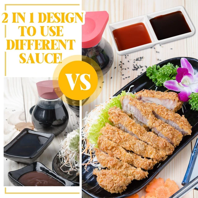 Alt view image 4 of 6 - Gejoy 6 Pcs Dual Dipping Sauce Bowls Soy Sauce Dish Bowls Two Compartments Party Trays Divided Fondue Plates for Restaurant Kitchen Sushi Soy (White)