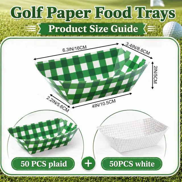Alt view image 2 of 7 - 100 Pcs Golf Party Supplies 2lb Golf Paper Food Trays Disposable Serving Tray Snack Trays Food Boats for Condiment Carnivals Sports Golfs Themed Birthday Party Decorations (Plaid)