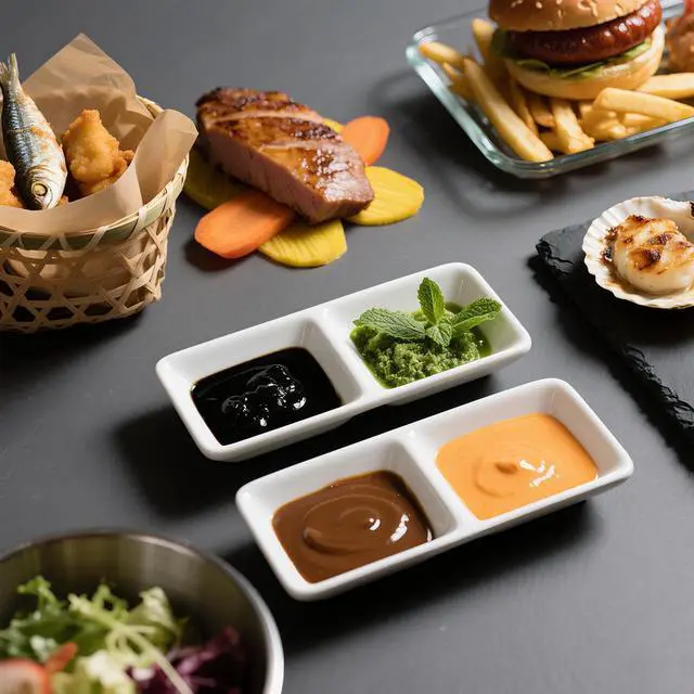 Alt view image 6 of 6 - 12 PCS Dual Dipping Sauce Bowls, 2-Compartment Melamine Plastic Dip Trays, Divided Sauces Dishes for Ketchup, Soy Sauce, Wasabi, BBQ, Appetizers, Perfect for Parties, Restaurants Family Gatherings