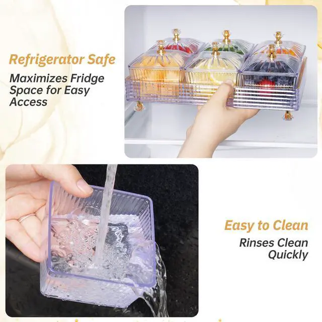 Alt view image 5 of 7 - NiHome Ice Chilled Party Platter Tray with 6 Sections & Covers for Salads, Fruits, Condiments, Appetizers, BPA-Free Plastic, Ice Storage to Keep Food Fresh for Indoor & Outdoor Parties, BBQs, Picnics