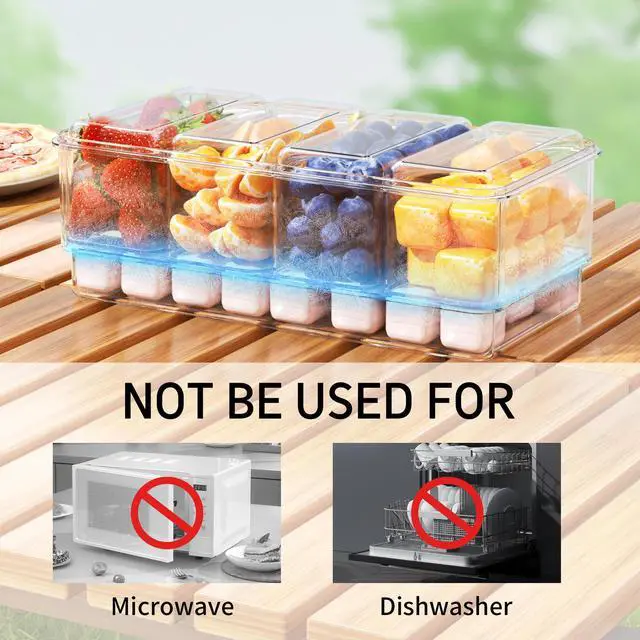 Alt view image 6 of 7 - 2Pack Ice Chilled Condiment Caddy with 4 Removable Containers Taco Ingredient Server with Lid Cooled Garnish Caddy Tray for Taco Mimosa Bar Sauce Fruits&Veggies White