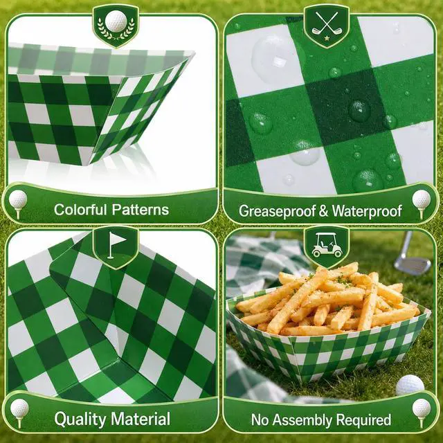 Alt view image 3 of 7 - 100 Pcs Golf Party Supplies 2lb Golf Paper Food Trays Disposable Serving Tray Snack Trays Food Boats for Condiment Carnivals Sports Golfs Themed Birthday Party Decorations (Plaid)