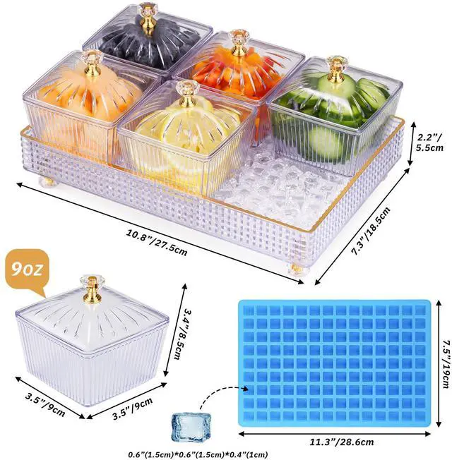 Alt view image 6 of 7 - NiHome Ice Chilled Party Platter Tray with 6 Sections & Covers for Salads, Fruits, Condiments, Appetizers, BPA-Free Plastic, Ice Storage to Keep Food Fresh for Indoor & Outdoor Parties, BBQs, Picnics