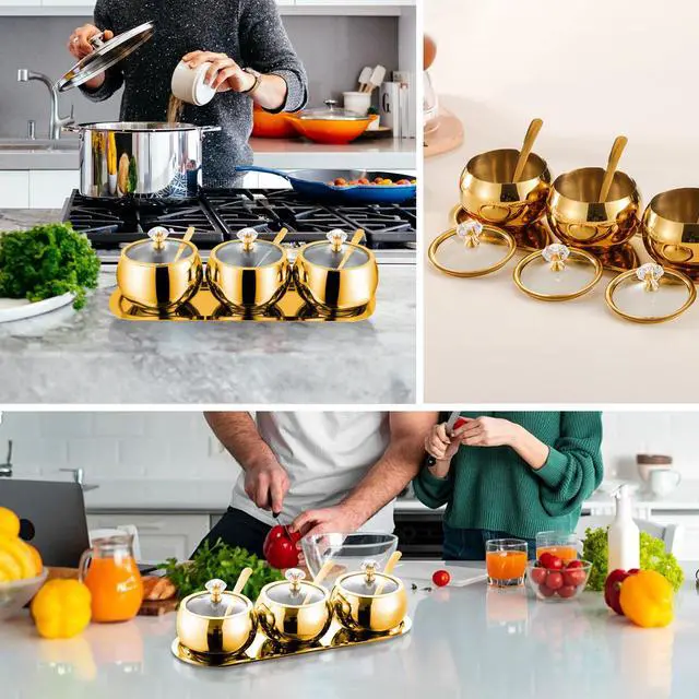 Alt view image 7 of 7 - 304 Stainless Steel Seasoning Containers Set, Condiment Jar Spice Container with Lid Spoon and Tray