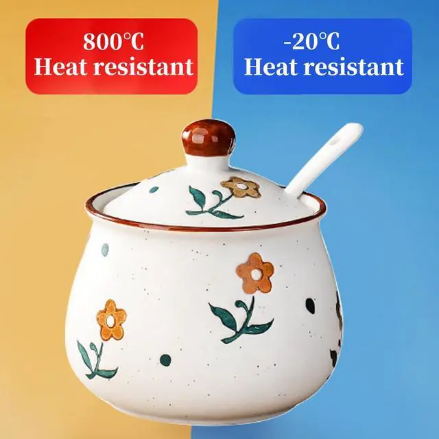 Alt view image 3 of 6 - Kitchen Ceramic Condiment Jars with Lids and Spoons, 3 Piece Porcelain Seasoning Jar Set for Salt Spice Pepper Suger Bowl, Coffee Tea Container Pot with Serving Tray - A Yellow Flower