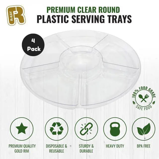 Alt view image 6 of 6 - R-kay 4 Pack, 6 Sectional Clear Plastic Serving Trays For Party - Heavy Duty Party Trays For Serving Food - 12 Inch Trays And Platters - Veggie Tray Platter/Divided Serving Tray