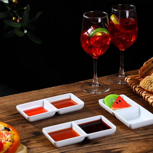 Alt view image 6 of 6 - Gejoy 6 Pcs Dual Dipping Sauce Bowls Soy Sauce Dish Bowls Two Compartments Party Trays Divided Fondue Plates for Restaurant Kitchen Sushi Soy (White)