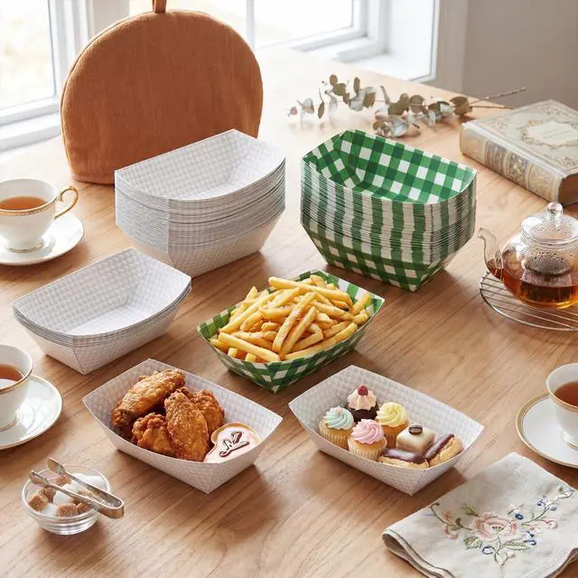 Alt view image 5 of 7 - 100 Pcs Golf Party Supplies 2lb Golf Paper Food Trays Disposable Serving Tray Snack Trays Food Boats for Condiment Carnivals Sports Golfs Themed Birthday Party Decorations (Plaid)
