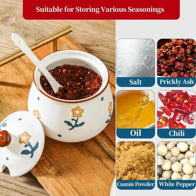 Alt view image 4 of 6 - Kitchen Ceramic Condiment Jars with Lids and Spoons, 3 Piece Porcelain Seasoning Jar Set for Salt Spice Pepper Suger Bowl, Coffee Tea Container Pot with Serving Tray - A Yellow Flower