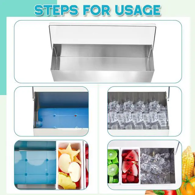 Alt view image 2 of 6 - 1 Pack Stainless Steel Chilled Condiment Server 5 Removable Slot Toppings Containers with Lid and Bottom Ice Bar Garnish Tray with 9 Silverwares 4 Ice Boxes for Christmas Party, Events and Bar