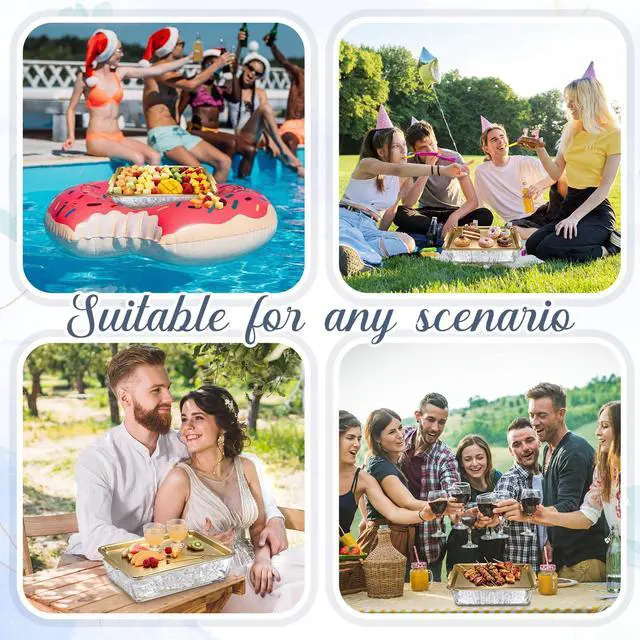 Alt view image 7 of 7 - 2 Set Chilled Serving Tray for Christmas Parties Ice Chilled Party Platter Charcuterie Serving Board Cold Dish Dip with Forks Tongs for Fruit Seafood Vegetable Appetizer (11.81",Gold)