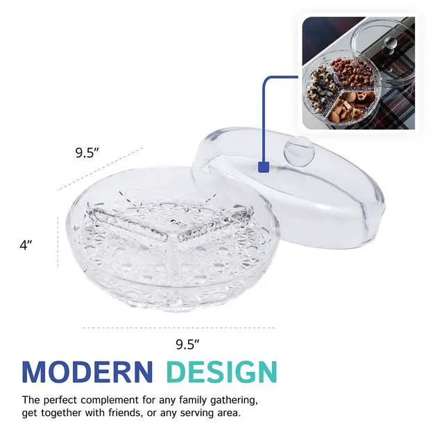 Alt view image 4 of 6 - 3-Section Divided Serving Dishes with Lid | Round Snack and Condiment Tray With Cover | Multifunctional Party Snack Tray for Nuts, Candies, Fruit, and Veggies
