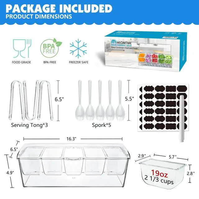 Alt view image 2 of 6 - Chilled Condiment Server Tray, Bar Fruit Caddy with Lid and 5 Removable Compartments, Clear Ice Condiment Serving Tray for Party, Toppings Bar Container, Garnish
