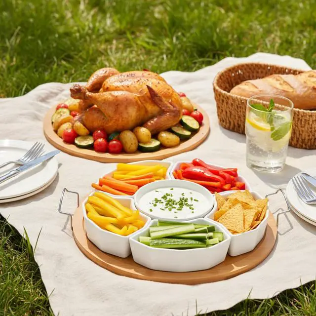 Alt view image 6 of 7 - Chip and Dip Serving Set, 11'' Divided Serving Platters Tray for Party, 6-Compartment Removable Appetizer Snack Dishes, Round Sectional Serving Platter for Fruits, Condiment