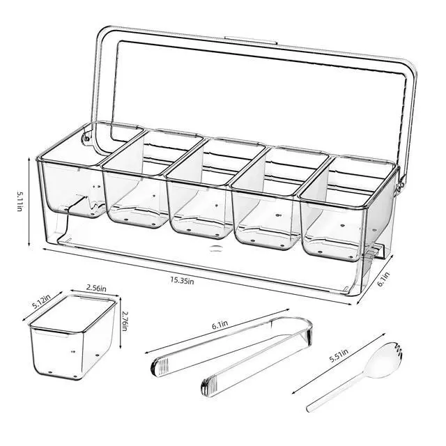 Alt view image 2 of 7 - Ice Chilled Condiment Caddy Containers Server with Lids Party Serving Tray | Plastic Serving Trays with 2 Clips 4 Forks Food Tray for Outdoor Party and Bar Condiment Caddy Lemonade Stand Supplies 2 Pa