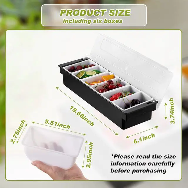 Alt view image 2 of 7 - 2 Pcs Bar Fruit Caddy with Lid Salad Condiment Server Black Plastic Garnish Tray Ice Chilled Condiment Caddy for Home Restaurant Bartending Serving Veggie Taco Salad Party Supplies(6 Compartments)