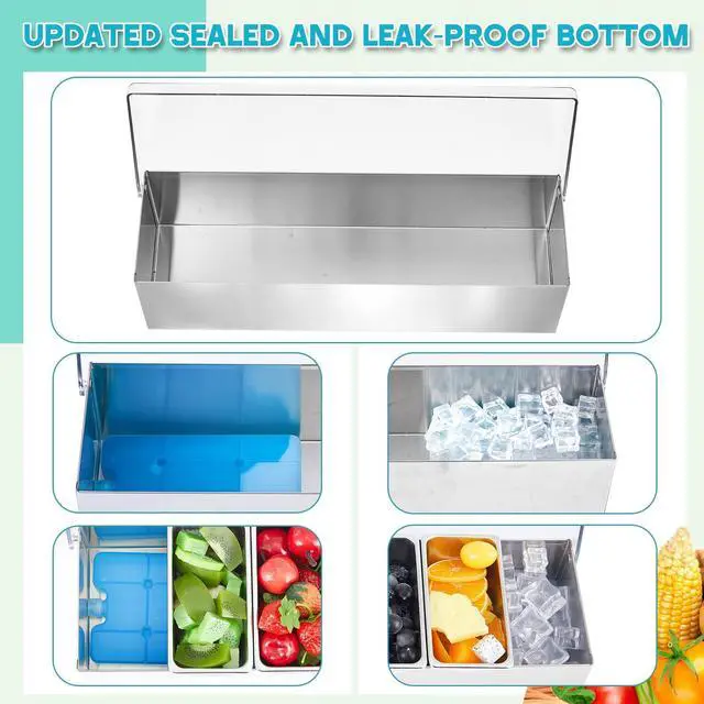 Alt view image 2 of 7 - Boao 6 Slot Ice Chilled Stainless Steel Condiment Caddy with 4 Ice Packs, 20oz Compartment Garnish Tray, Toppings Containers with Lids for Summer Bar BBQ Picnic Sauce Fruit Party Food Station
