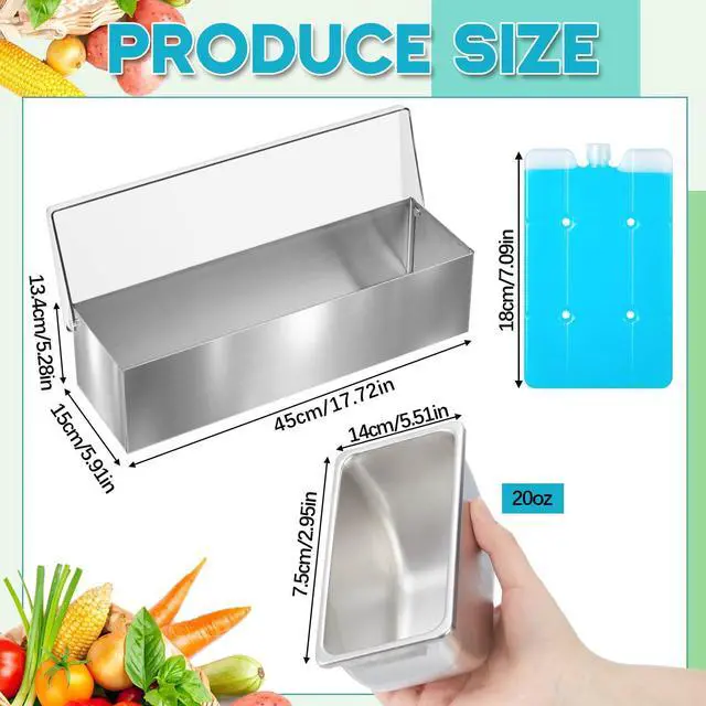 Alt view image 3 of 7 - Boao 6 Slot Ice Chilled Stainless Steel Condiment Caddy with 4 Ice Packs, 20oz Compartment Garnish Tray, Toppings Containers with Lids for Summer Bar BBQ Picnic Sauce Fruit Party Food Station