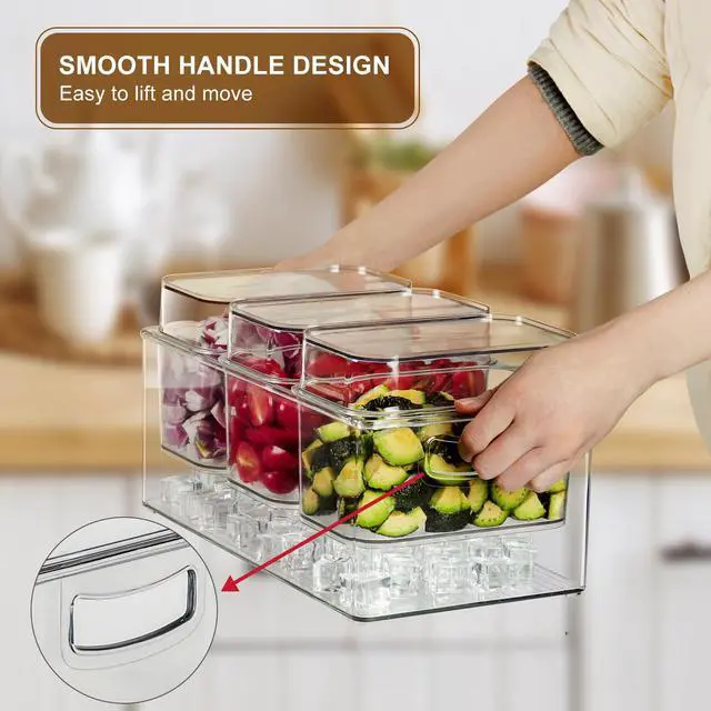Alt view image 3 of 7 - Hudgan Large Taco Bar Serving Set for Party with 3 Separate Containers, Mimosa Bar Accessories with Lids, Chilled Condiment Caddy Organizer for Salad, Fruit, Party Garnish
