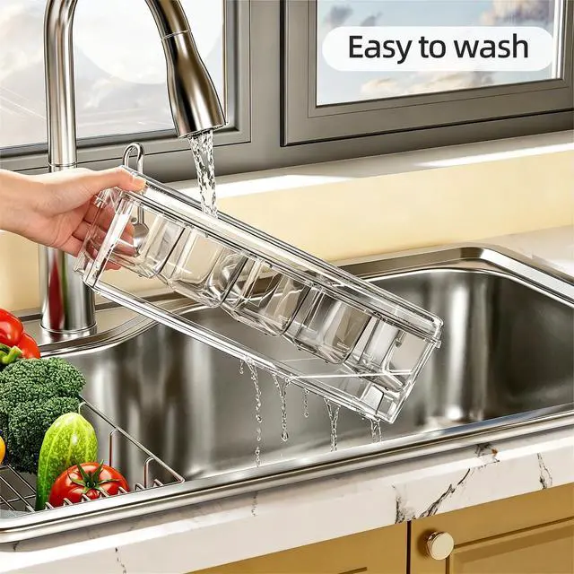 Alt view image 6 of 7 - Ice Chilled Condiment Caddy Containers Server with Lids Party Serving Tray | Plastic Serving Trays with 2 Clips 4 Forks Food Tray for Outdoor Party and Bar Condiment Caddy Lemonade Stand Supplies 2 Pa