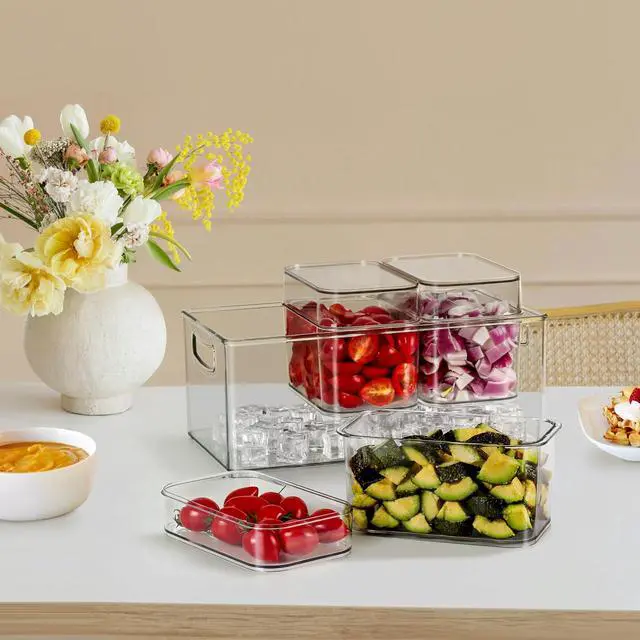 Alt view image 6 of 7 - Hudgan Large Taco Bar Serving Set for Party with 3 Separate Containers, Mimosa Bar Accessories with Lids, Chilled Condiment Caddy Organizer for Salad, Fruit, Party Garnish