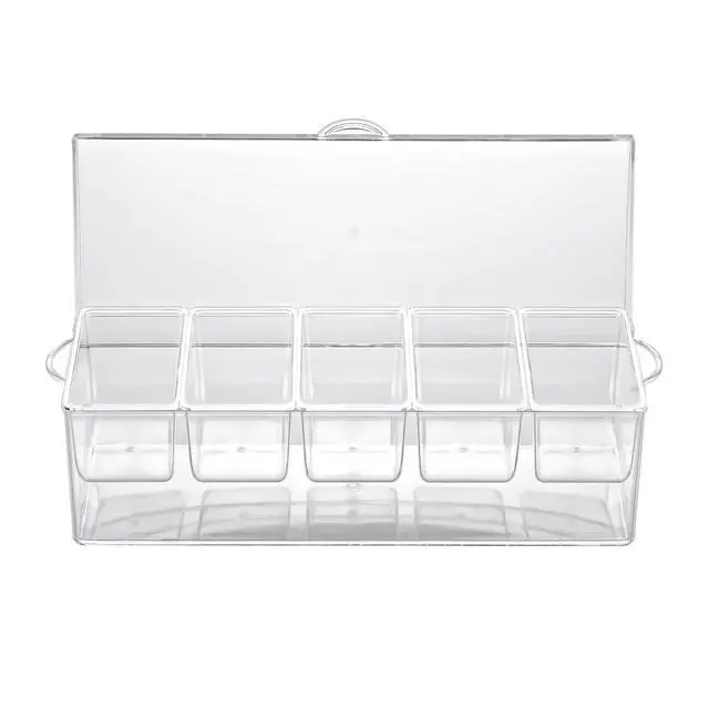 Alt view image 5 of 6 - Ice Chilled 5 Compartment Condiment Server Caddy | Fruit Serving Tray | Condiment Pots with 5 Removable Dishes Over 2 Cup Capacity Each and Hinged Lid