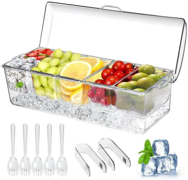 Main image of Ice Chilled Condiment Caddy, Condiment Containers with Lids,Serving Tray | mimosa bar supplies,5 Removable Compartments (2.5 cup),fruit tray,hosting essentials,catering supplies