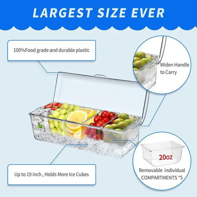Alt view image 3 of 5 - Ice Chilled Condiment Caddy, Condiment Containers with Lids,Serving Tray | mimosa bar supplies,5 Removable Compartments (2.5 cup),fruit tray,hosting essentials,catering supplies