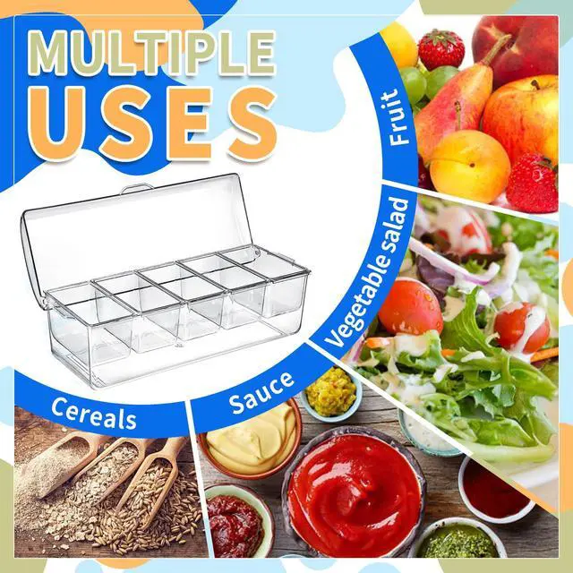 Alt view image 4 of 5 - Ice Chilled Condiment Caddy, Condiment Containers with Lids,Serving Tray | mimosa bar supplies,5 Removable Compartments (2.5 cup),fruit tray,hosting essentials,catering supplies